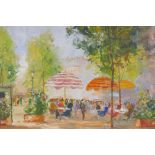 Jean Cordet, cafe in a French square, signed, oil on canvas, 50 x 45cm