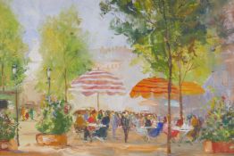 Jean Cordet, cafe in a French square, signed, oil on canvas, 50 x 45cm
