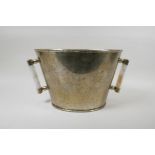 An Art Deco silver plated wine cooler with hardstone handles, 20cm high, 35cm wide