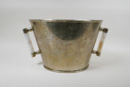 An Art Deco silver plated wine cooler with hardstone handles, 20cm high, 35cm wide