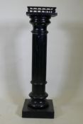 A Victorian ebonised pedestal with galleried top and fluted column, 29 x 29x 112cm