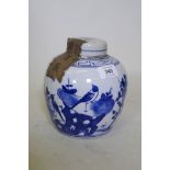 A Chinese blue and white storage jar sealed, with contents and paper labels, 17cm high