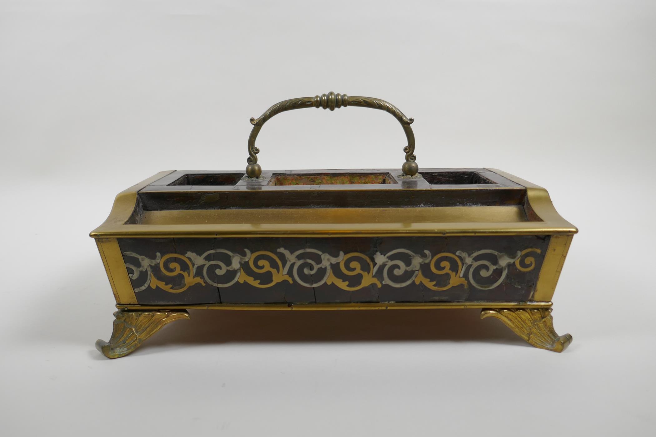 A C19th boule work desk tray with single drawer, AF, 30cm x 24cm - Image 5 of 6
