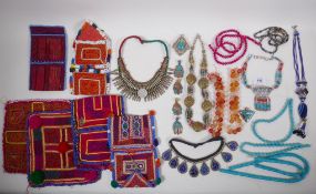 A quantity of Middle Eastern jewellery including a 925 silver, turquoise and coral necklace, and a