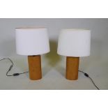 A pair of Habitat beechwood table lamps, 58cm high with shades