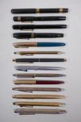 A collection of fountain pens to include a Mabie-Todd Swan and a Swan self-filling pen, a Pitman's
