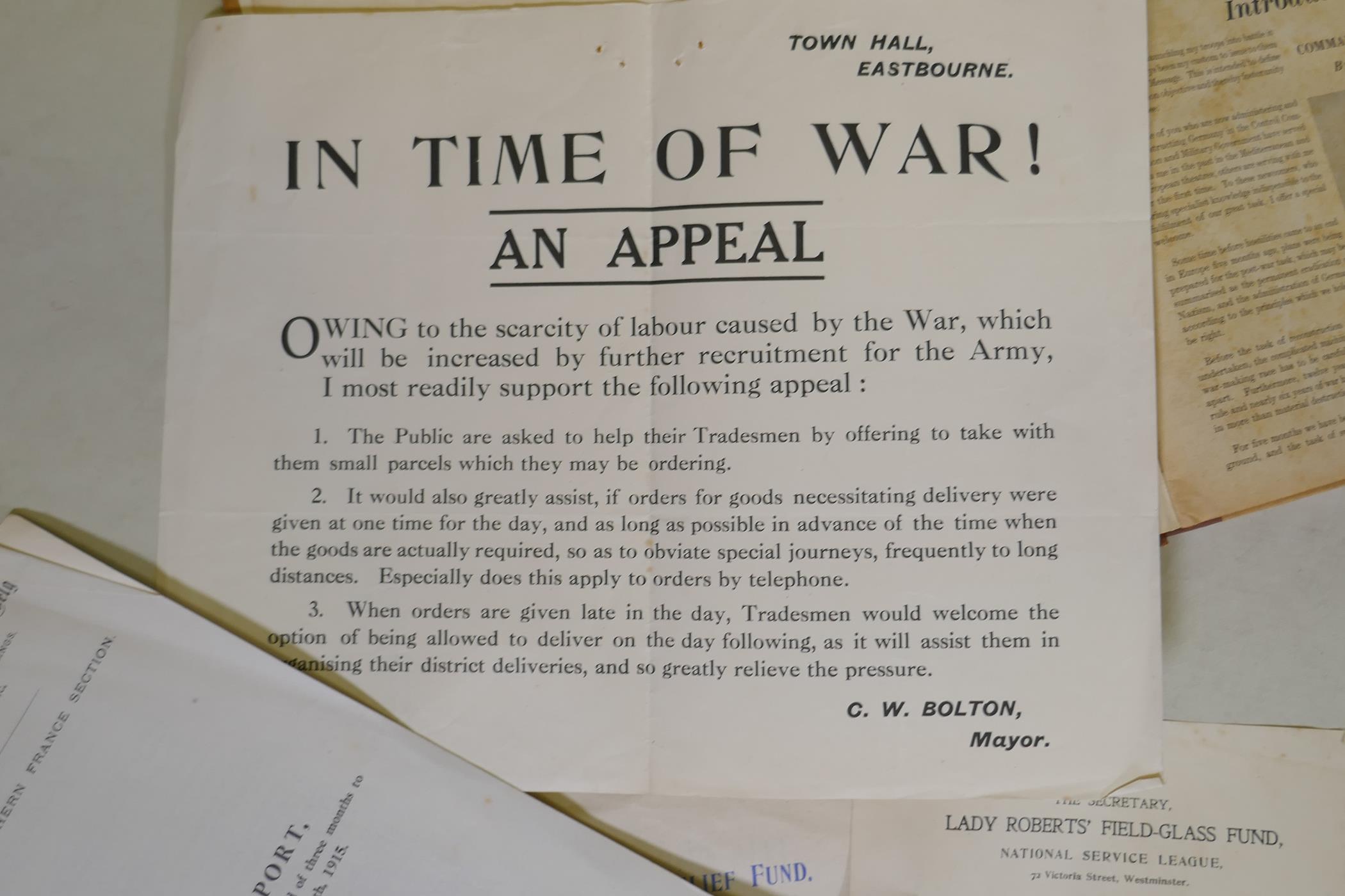 WWI ephemera, pamphlets relating to relief funds, posters, War Album No 1 containing images of - Image 8 of 8