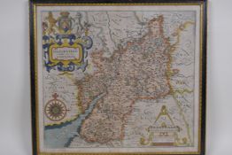 A C17th map of Gloucestershire by William Hole after Christopher Saxton, c. 1637, hand coloured,
