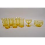 A set of six Thomas Webb amber uranium glass tumblers, a Thomas Webb amber uranium glass finger bowl