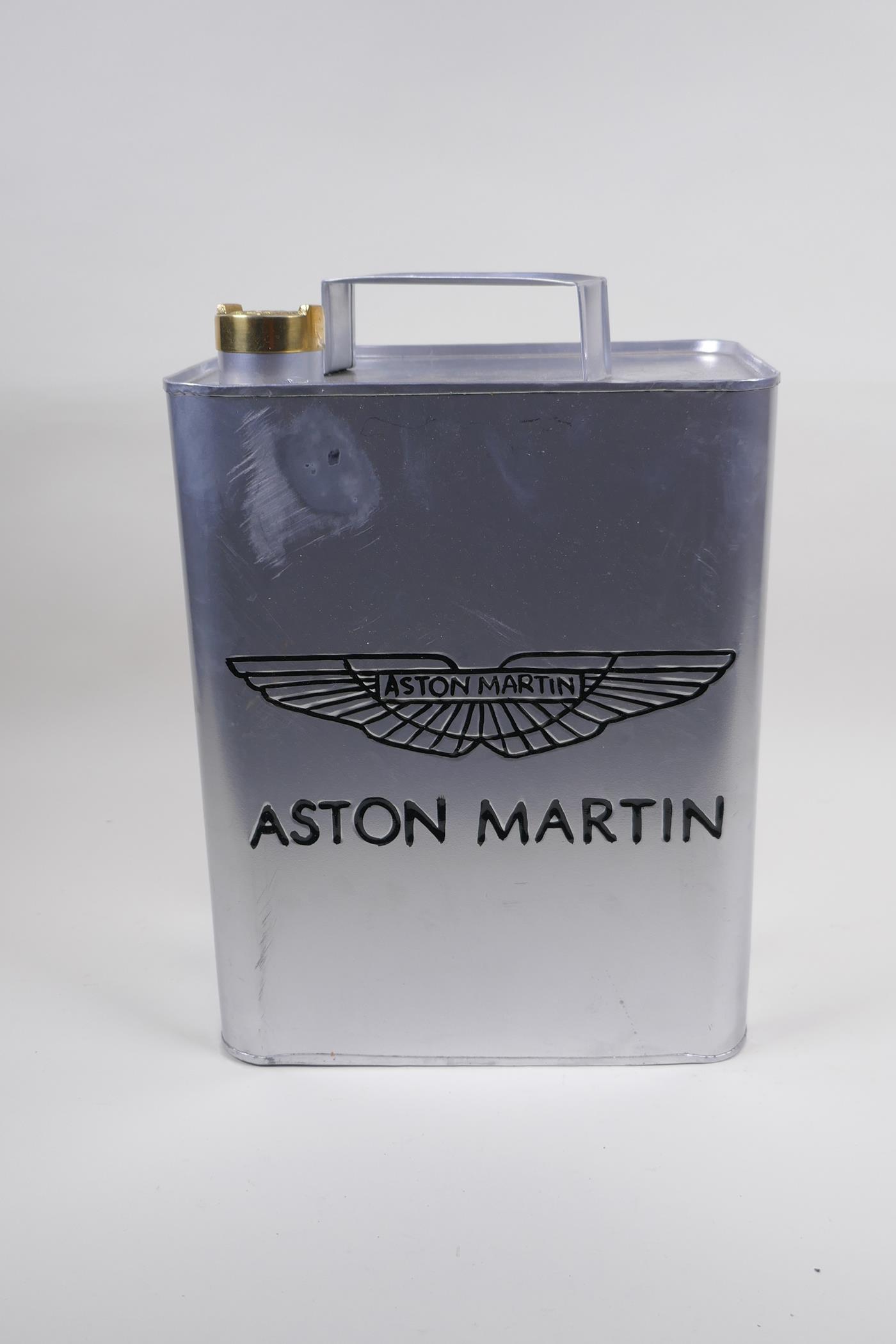 A painted metal gas can decorated with the Aston Martin insignia, 34cm high - Image 3 of 4