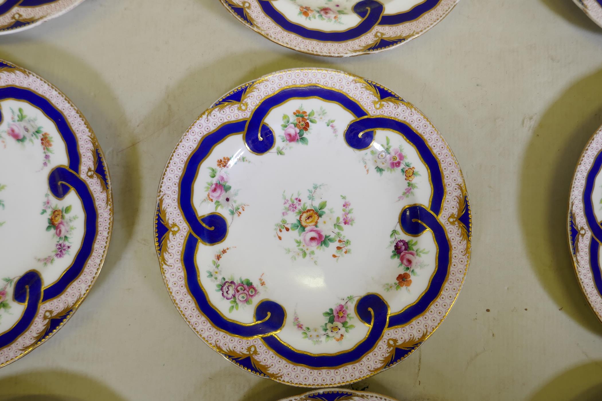 A Minton dessert service, comprising three tazza, 25cm diameter, 15cm high, one 12cm high, AF, - Image 3 of 7