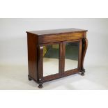 A Regency mahogany chiffonier with ebony inlaid decoration, single frieze drawer over two antique