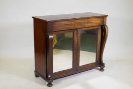 A Regency mahogany chiffonier with ebony inlaid decoration, single frieze drawer over two antique