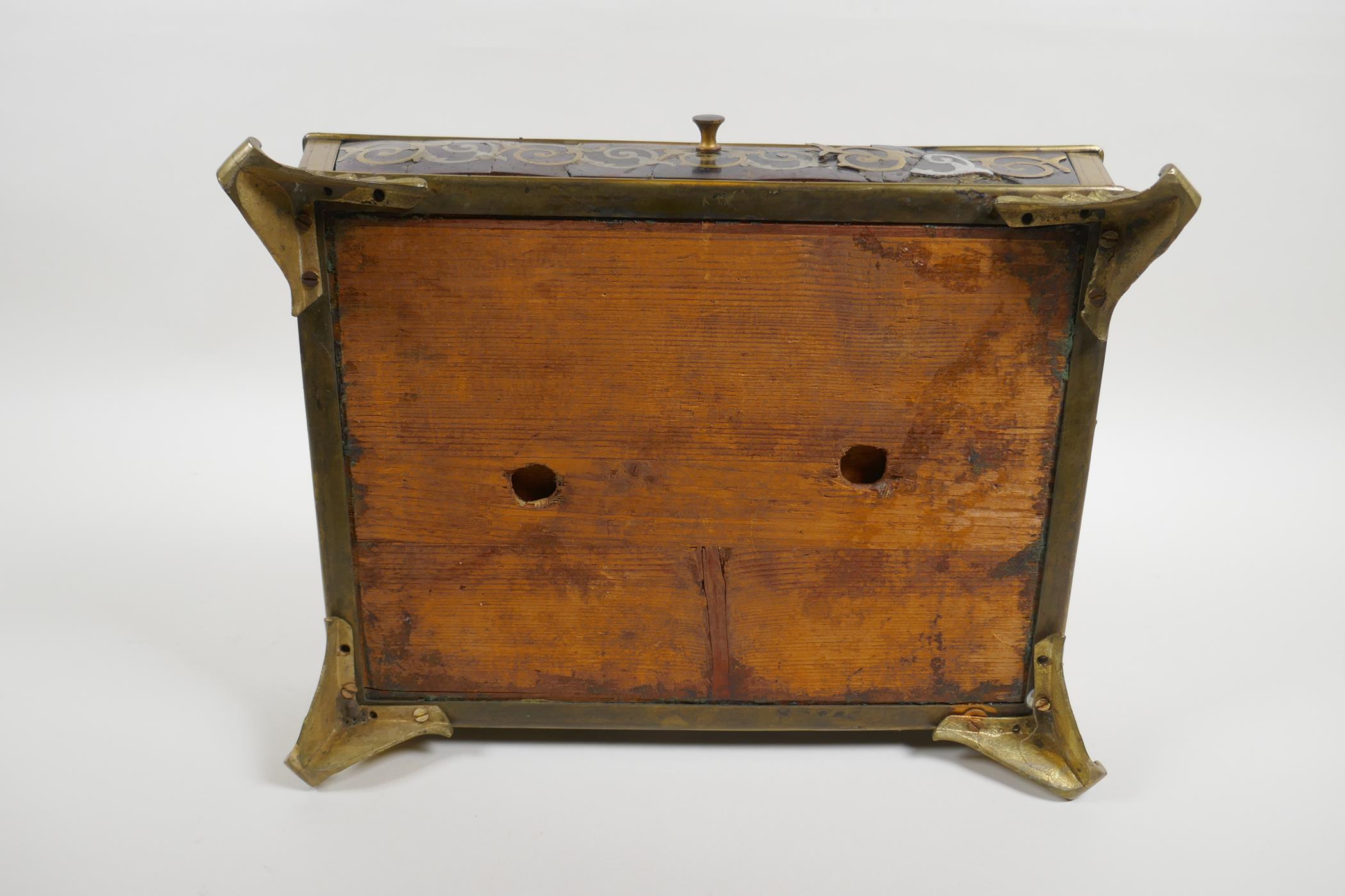 A C19th boule work desk tray with single drawer, AF, 30cm x 24cm - Image 6 of 6