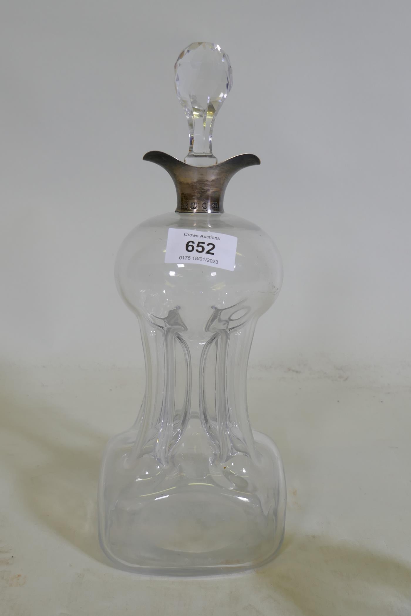 A Victorian glass decanter of waisted form with silver mount, Hukin & Heath, Birmingham 1883, - Image 2 of 8