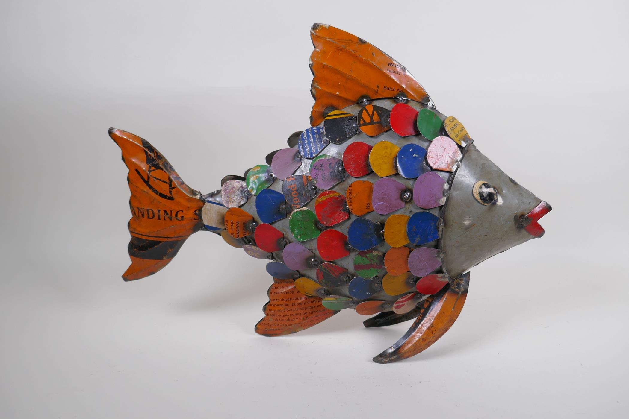 A recycled metal sculpture of a fish, 35cm high - Image 2 of 2