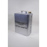 A painted metal gas can decorated with the Aston Martin insignia, 34cm high