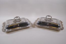 A pair of Sheffield plate entree dishes and covers, 31 x 22cm