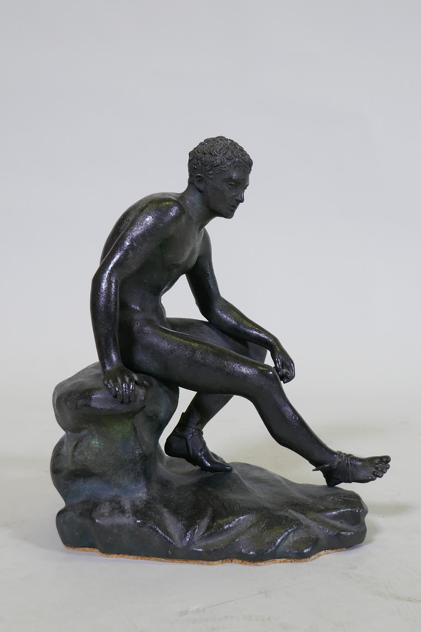 A C19th Grand Tour bronze figure of Hermes/Mercury after the statue found at the Villa of the