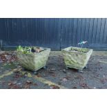 A pair of concrete garden planters, 44 x 44cm, 30cm high