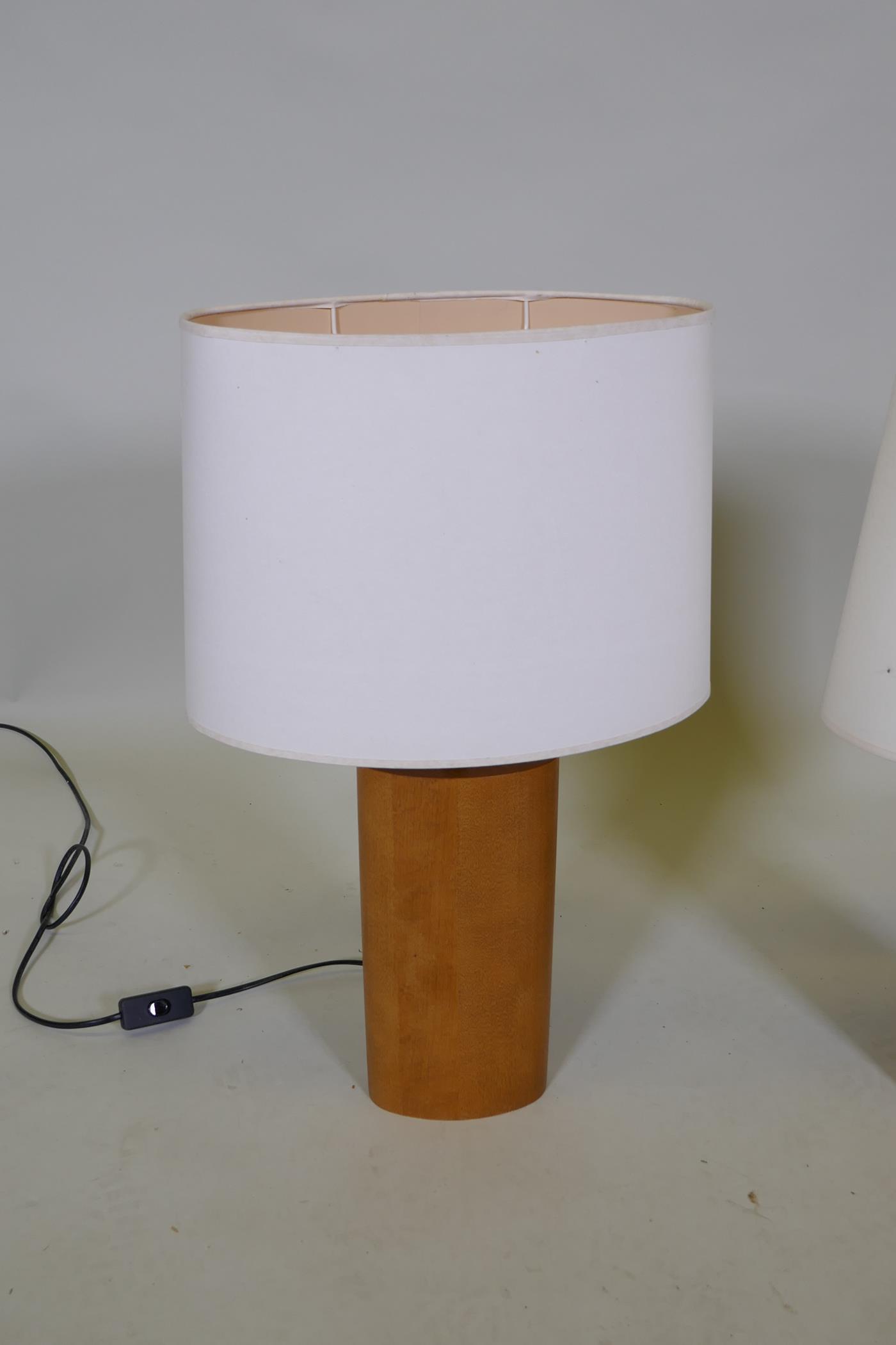 A pair of Habitat beechwood table lamps, 58cm high with shades - Image 2 of 3