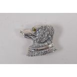 A sterling silver dog's head brooch, 3 x 3cm