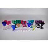 Five 1940s Thomas Webb coloured cocktail glasses and a quantity of other early C20th coloured
