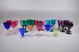 Five 1940s Thomas Webb coloured cocktail glasses and a quantity of other early C20th coloured