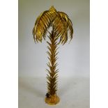 Gilt metal floor lamp in the form of a palm tree, 158cm high