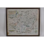 Johannes Morden, C17th/C18th hand coloured map of Hertfordshire, 35 x 28cm