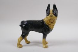 A cold painted cast iron figure of a French bulldog, 20cm high