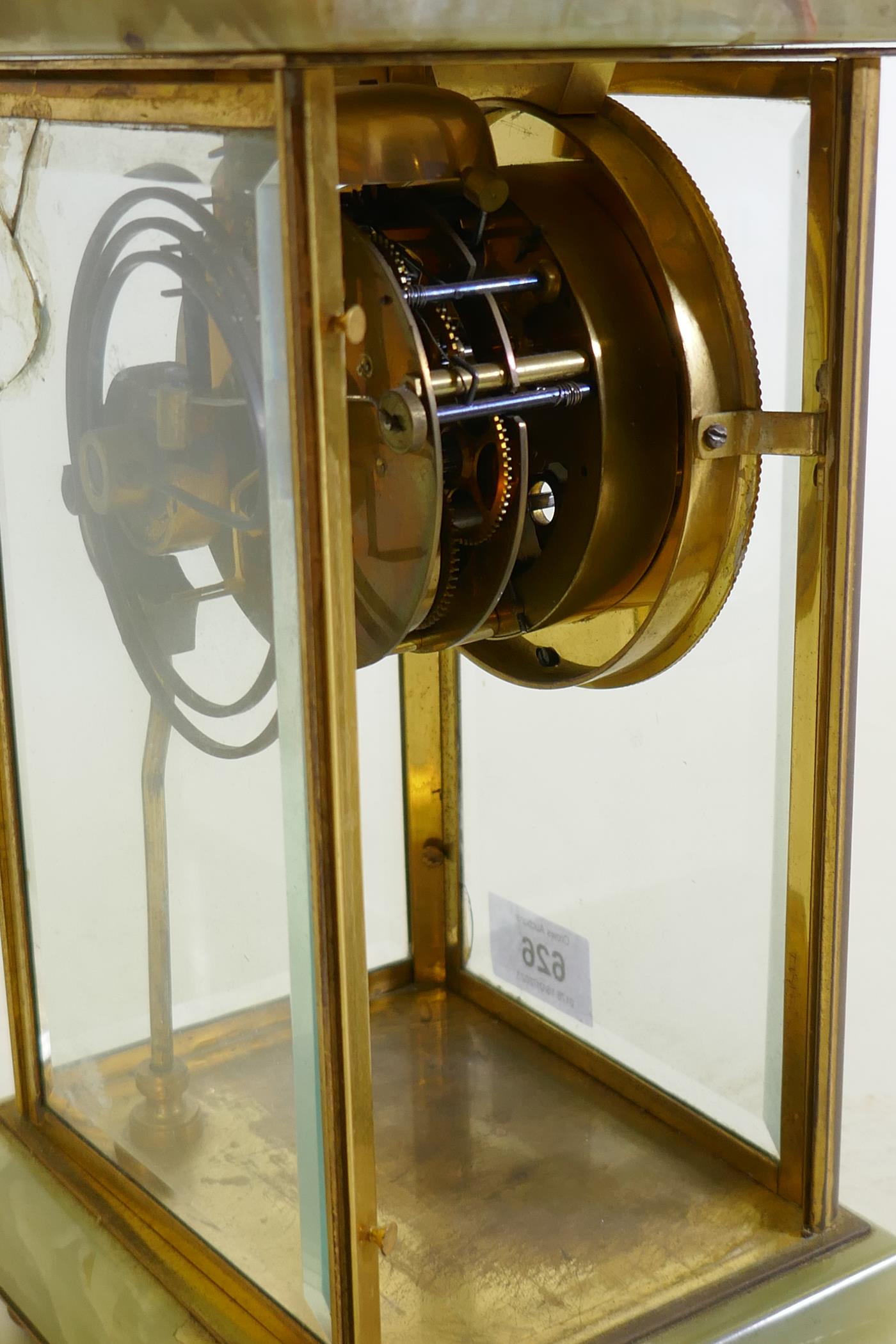 An American brass and onyx mantel clock, with brass and enamel dial and mercury pendulum, the - Image 3 of 6