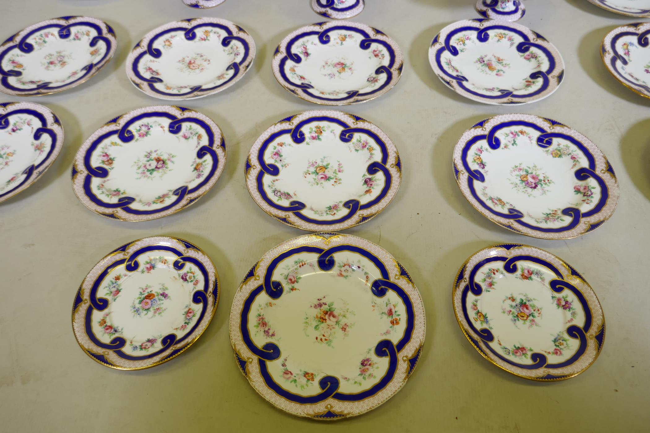 A Minton dessert service, comprising three tazza, 25cm diameter, 15cm high, one 12cm high, AF, - Image 2 of 7