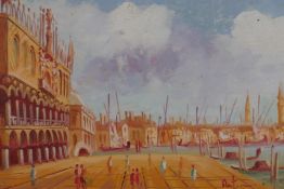 The Doge's Palace from St Mark's, Venice, signed Antoninu, inscribed verso, oil on board, 20 x 10cm
