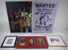 A collection of Bob Marley memorabilia including photographs, prints etc, largest 40 x 60cm