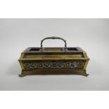 A C19th boule work desk tray with single drawer, AF, 30cm x 24cm