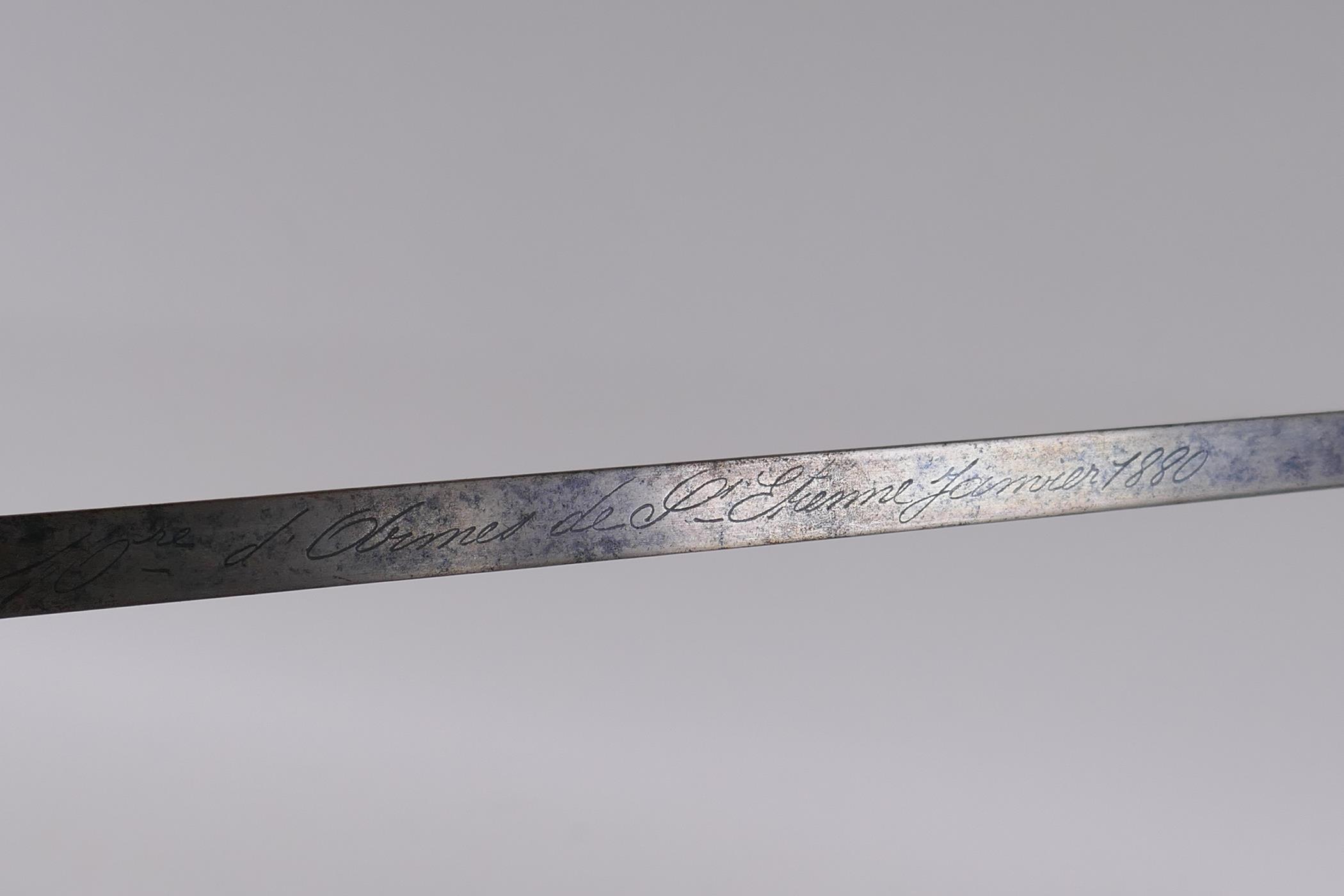 A late C19th French model 1880 short bayonet, manufactured in St Etienne, inscription to the - Image 3 of 8