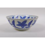 A blue and white porcelain bowl with floral vine decoration, Chinese Chenghua 6 character mark to