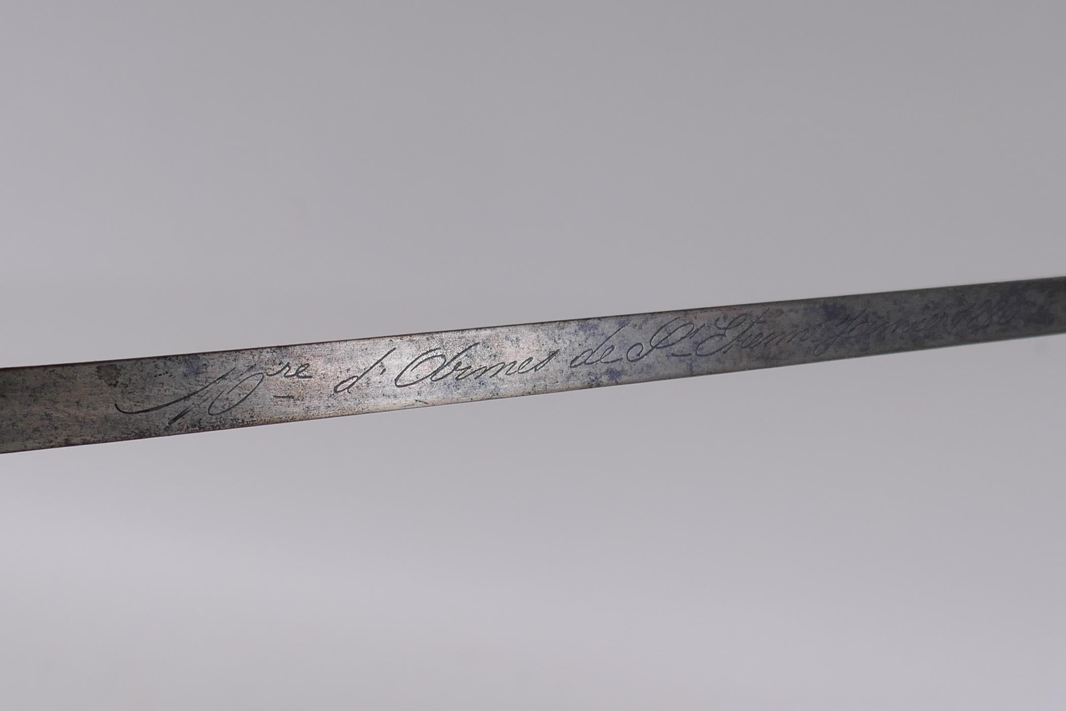 A late C19th French model 1880 short bayonet, manufactured in St Etienne, inscription to the - Image 2 of 8