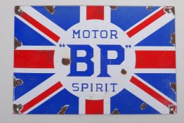 A vintage style enamel BP Motor spirit sign, 20 x 30cm