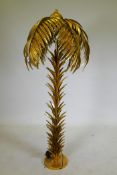 Gilt metal floor lamp in the form of a palm tree, 158cm high