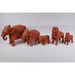 Five Indian terracotta figures of elephants and horses, AF repairs and losses, largest 32cm high x
