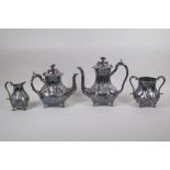 A silver plated four piece tea and coffee set, comprising a teapot, coffee pot, milk jug and two