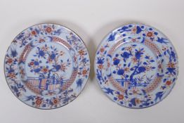 A pair of C18th/C19th Chinese Imari porcelain cabinet plates with floral decoration, AF, 22cm