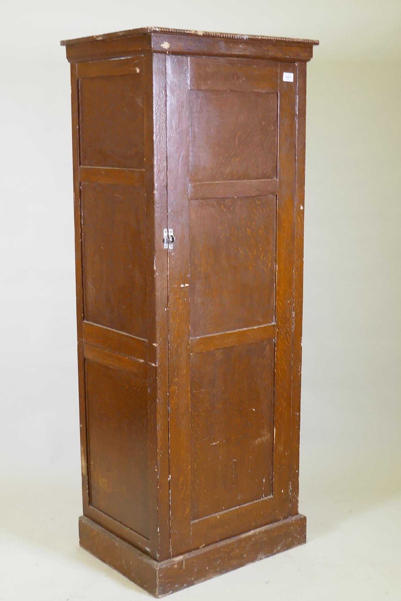 A late C19th/early C20th grain painted cupboard with panelled sides and door, rope twist carved - Image 2 of 4