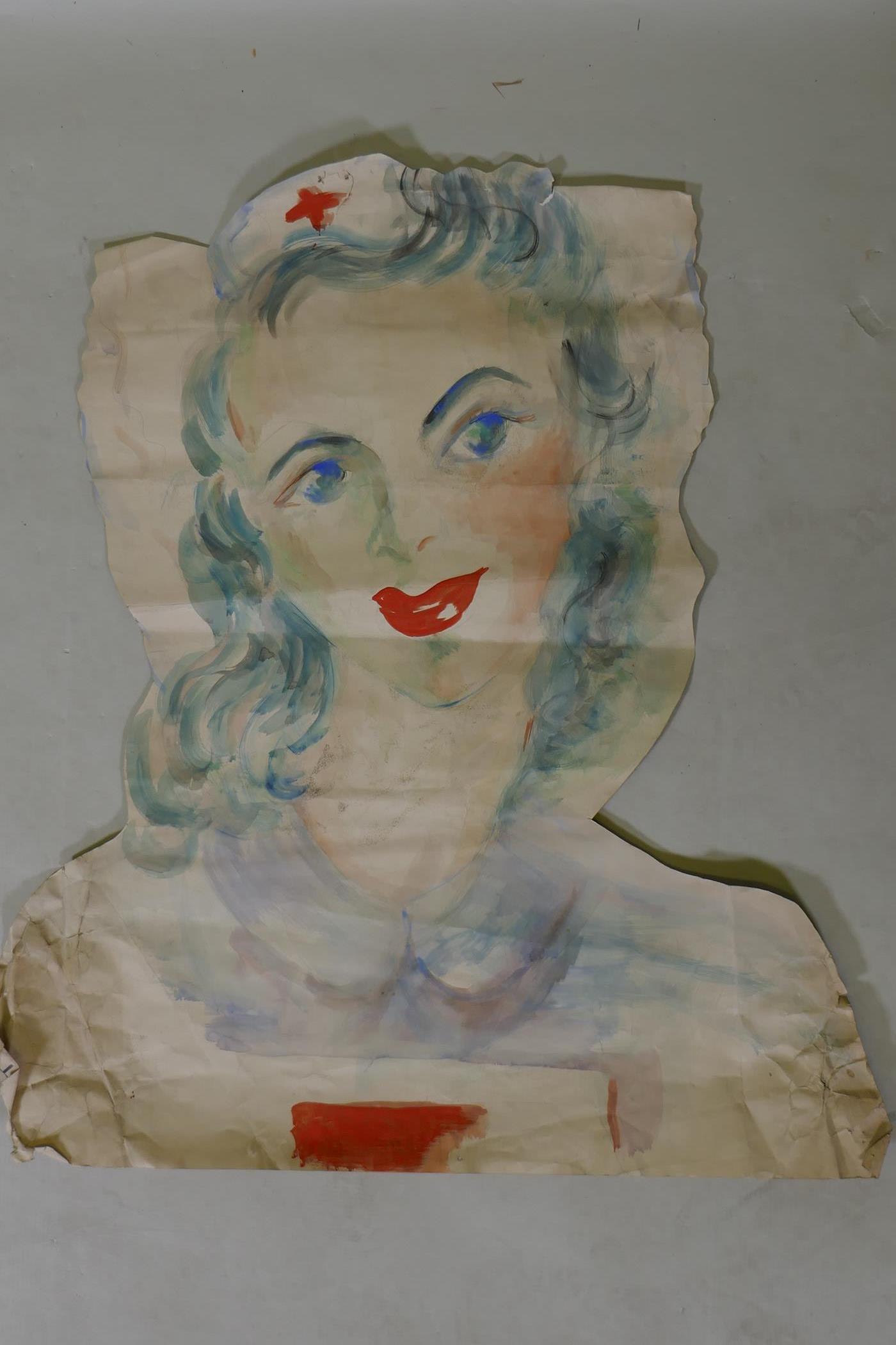 Portrait of a female nurse, c.1940, unsigned, watercolour, and another, study of a medic, 67 x 75cm