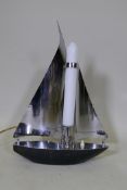 An Art Deco chrome table lamp in the form of a sailing boat, 48cm high