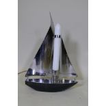 An Art Deco chrome table lamp in the form of a sailing boat, 48cm high