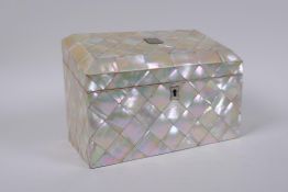 A Victorian mother of pearl correspondence box, 20 x 10cm, 14cm high
