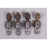 Four silver Fumsup touch wud pendant charms, 3cm long